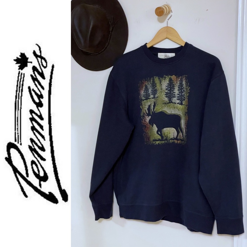 Vintage PENMANS wilderness moose graphic crew neck navy sweatshirt, Size M